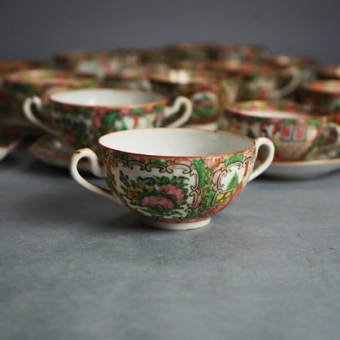 antique chinese rose medallion porcelain tea cups and 20 saucers circa 1900 set of 21 1419