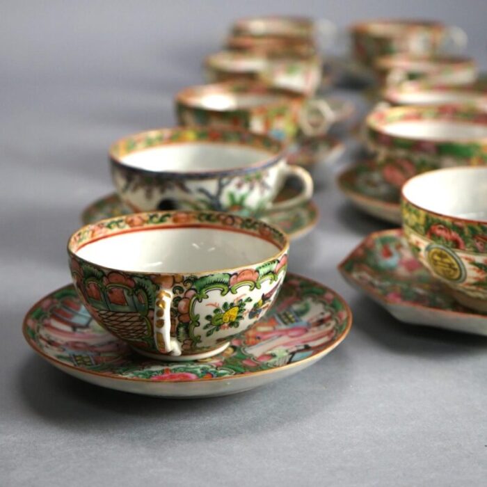 antique chinese rose medallion porcelain tea cups and 20 saucers circa 1900 set of 21 1707