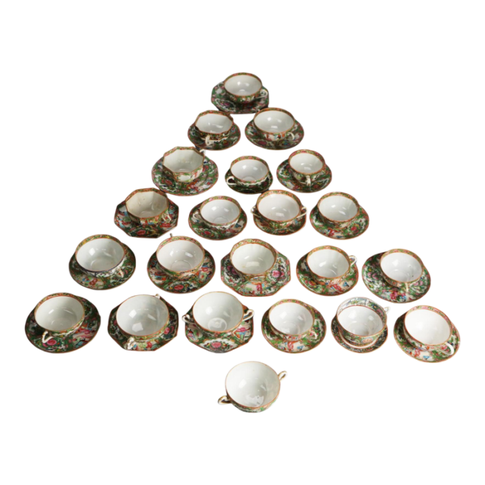 antique chinese rose medallion porcelain tea cups and 20 saucers circa 1900 set of 21 3384