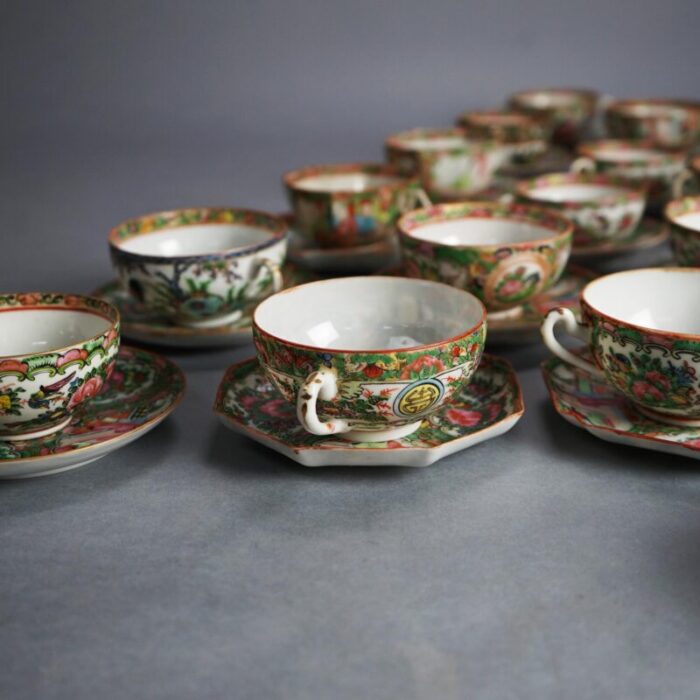 antique chinese rose medallion porcelain tea cups and 20 saucers circa 1900 set of 21 8096