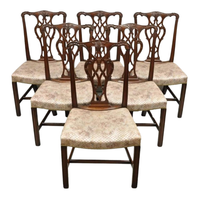 antique chippendale georgian style carved mahogany dining side chairs set of 6 5677