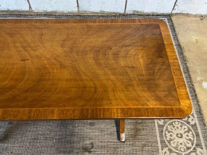 antique early 20th century regency style flame mahogany inlaid coffee table 1174