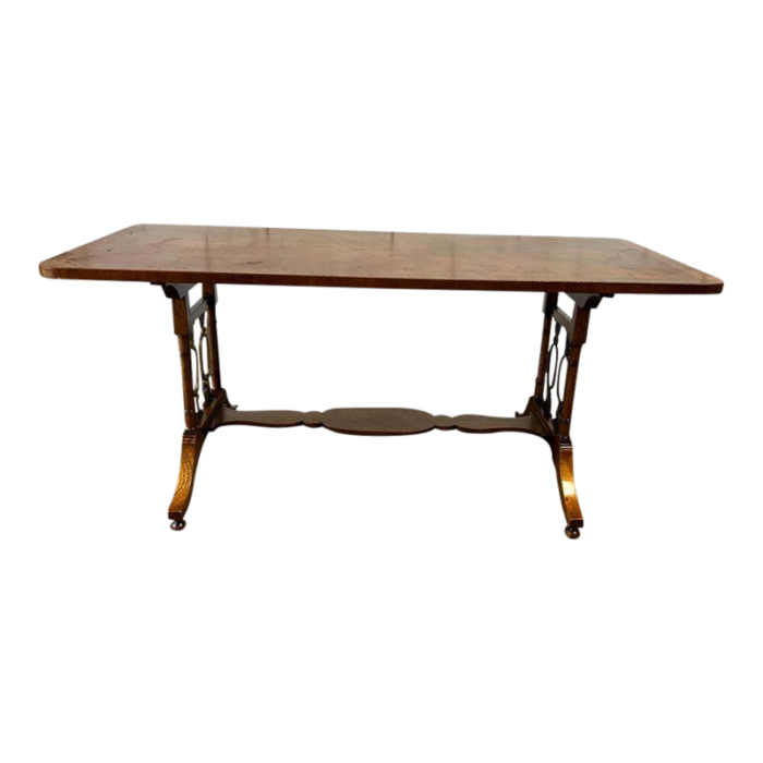 antique early 20th century regency style flame mahogany inlaid coffee table 2440