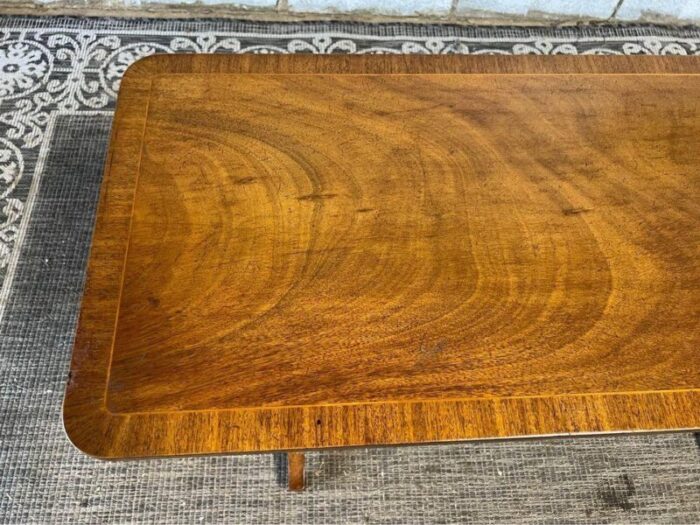 antique early 20th century regency style flame mahogany inlaid coffee table 4238