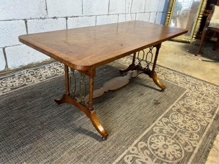 antique early 20th century regency style flame mahogany inlaid coffee table 5200