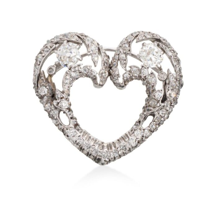 antique edwardian diamond heart pendant brooch platinum fine vintage jewelry 1169