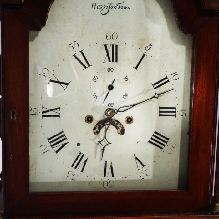 antique english j carpenter harris town flame mahogany grandfather clock 19th century 2865