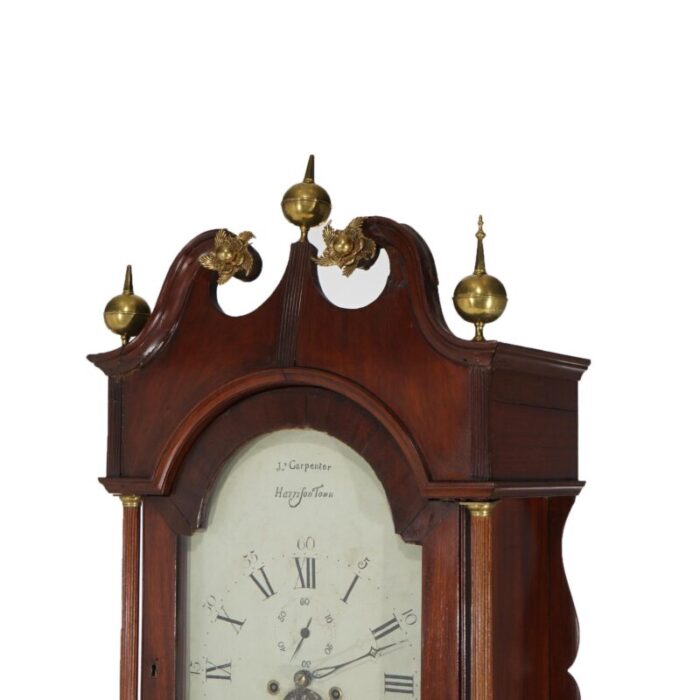 antique english j carpenter harris town flame mahogany grandfather clock 19th century 3436