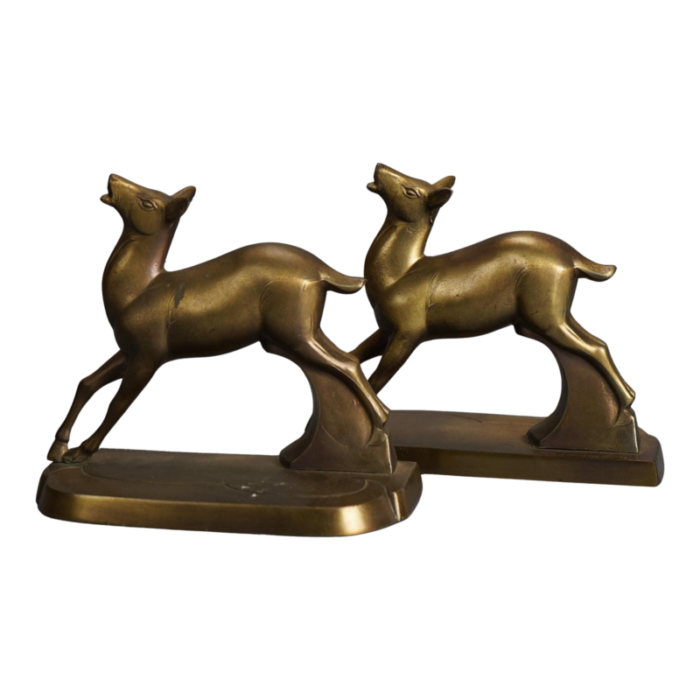 antique frankart art deco gilt cast metal figural deer bookends circa 1930 a pair 0063