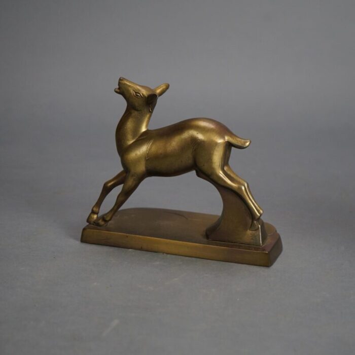 antique frankart art deco gilt cast metal figural deer bookends circa 1930 a pair 2482