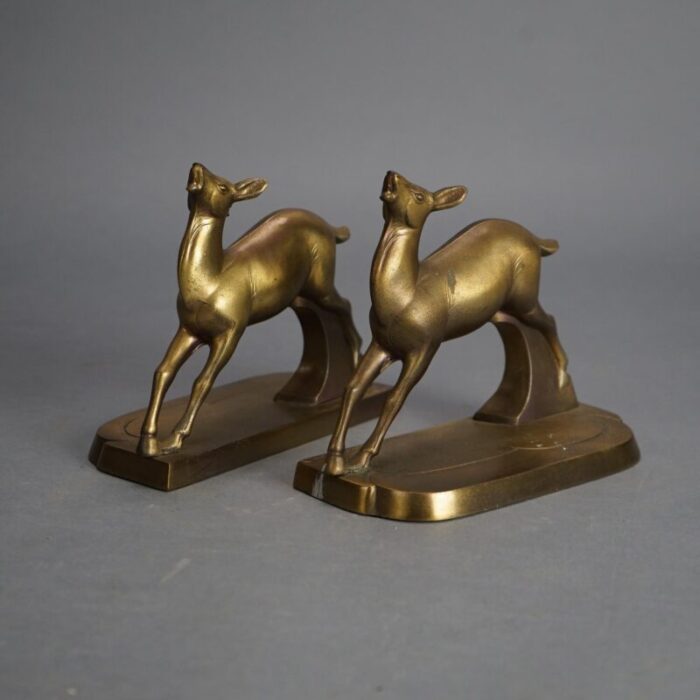 antique frankart art deco gilt cast metal figural deer bookends circa 1930 a pair 6069