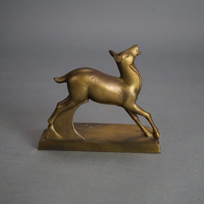 antique frankart art deco gilt cast metal figural deer bookends circa 1930 a pair 6275