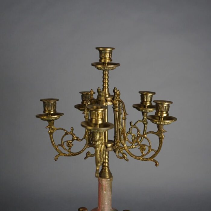 antique french louis xv style bronze and rouge marble figural candelabra circa 1920 1199