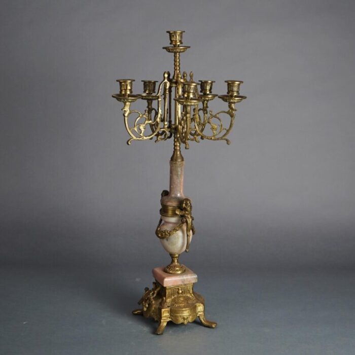 antique french louis xv style bronze and rouge marble figural candelabra circa 1920 3322