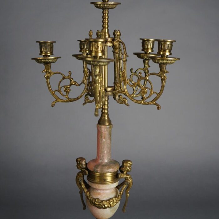 antique french louis xv style bronze and rouge marble figural candelabra circa 1920 6007