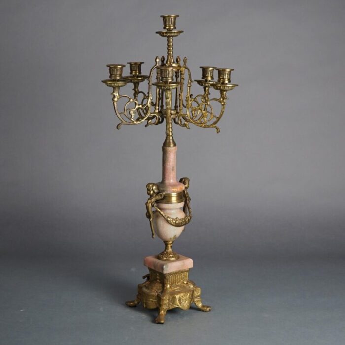 antique french louis xv style bronze and rouge marble figural candelabra circa 1920 8584