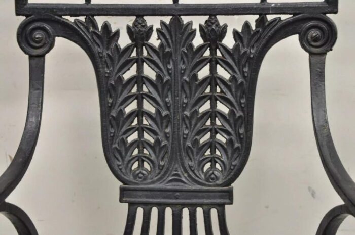 antique french regency style cast iron wooden slat garden arm chair 3463