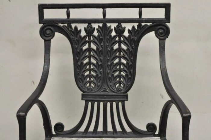 antique french regency style cast iron wooden slat garden arm chair 6669