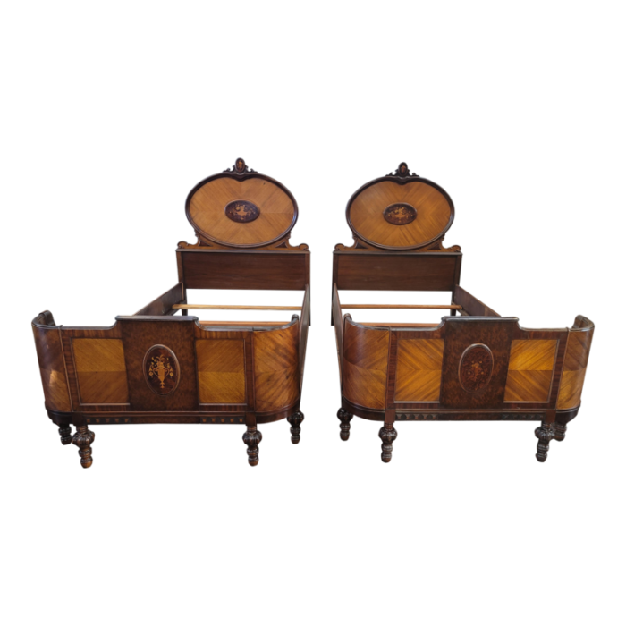 antique french style 1920s pair of twin beds curved footboard jamestown case goods co 6243