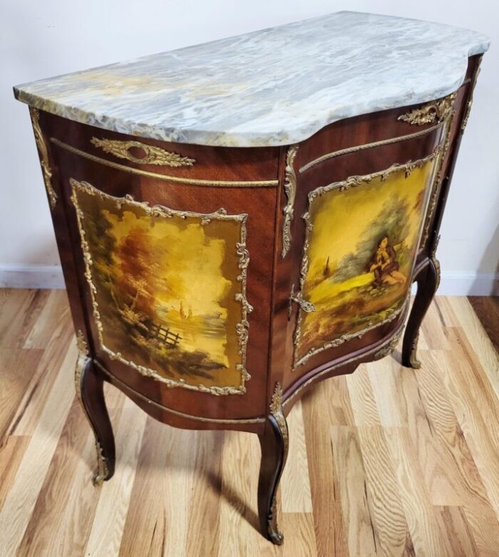 antique french vernis martin painted marble top and bronze chest cabinet 5559