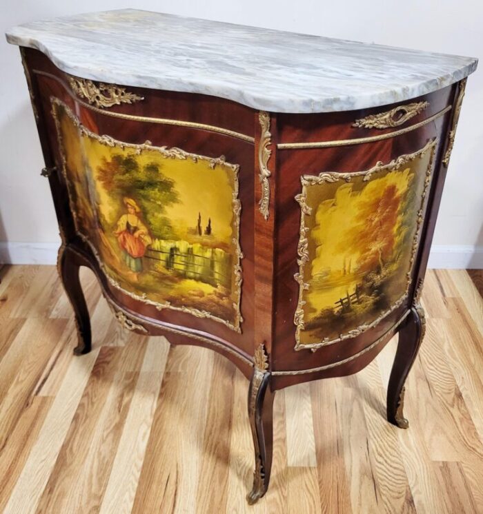 antique french vernis martin painted marble top and bronze chest cabinet 6211