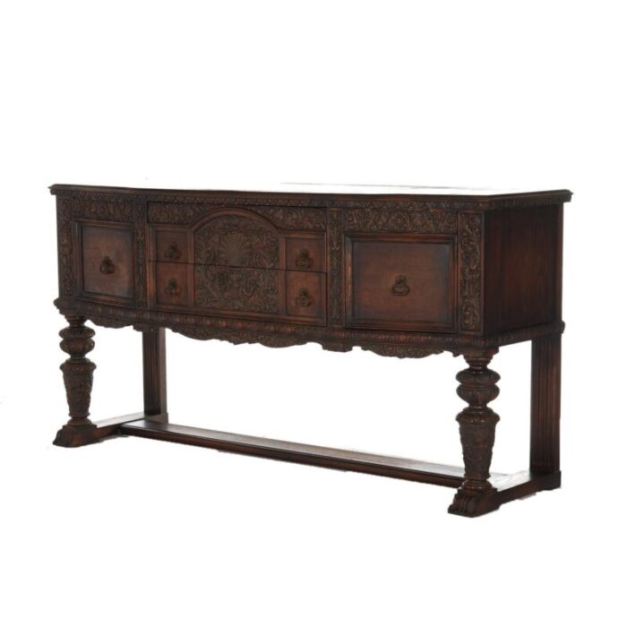 antique jacobean foliate carved oak and walnut sideboard c1900 5268