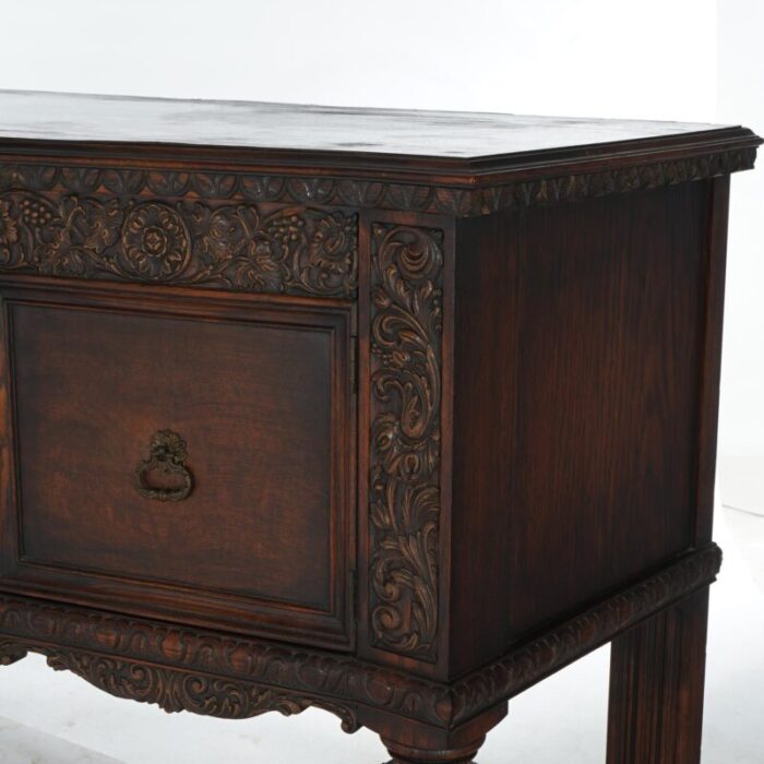 antique jacobean foliate carved oak and walnut sideboard c1900 5467