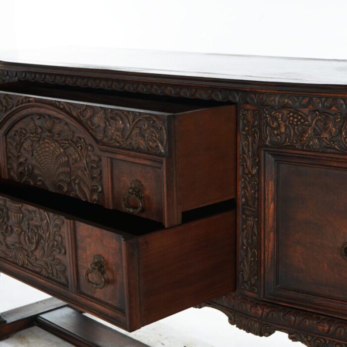 antique jacobean foliate carved oak and walnut sideboard c1900 6497