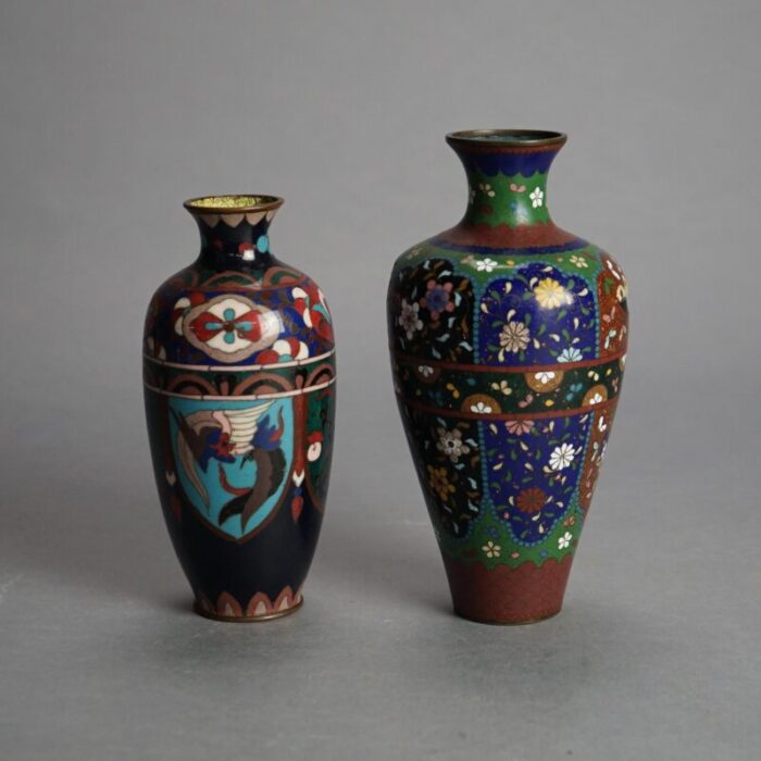 antique japanese cloisonne enameled vases c1920 set of 2 9985