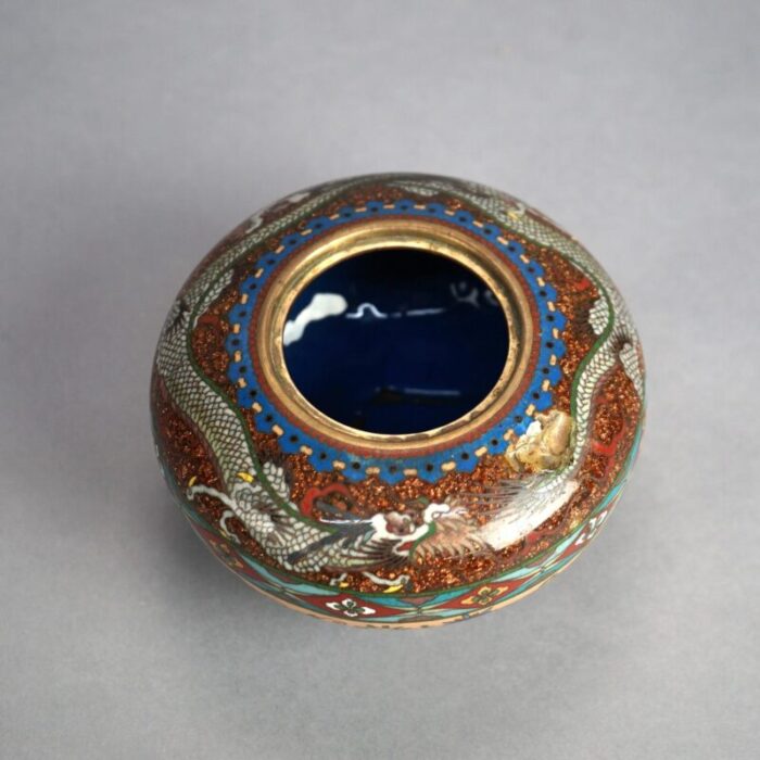 antique japanese meiji cloisonne enameled and lidded scent dragon jar circa 1920 7410