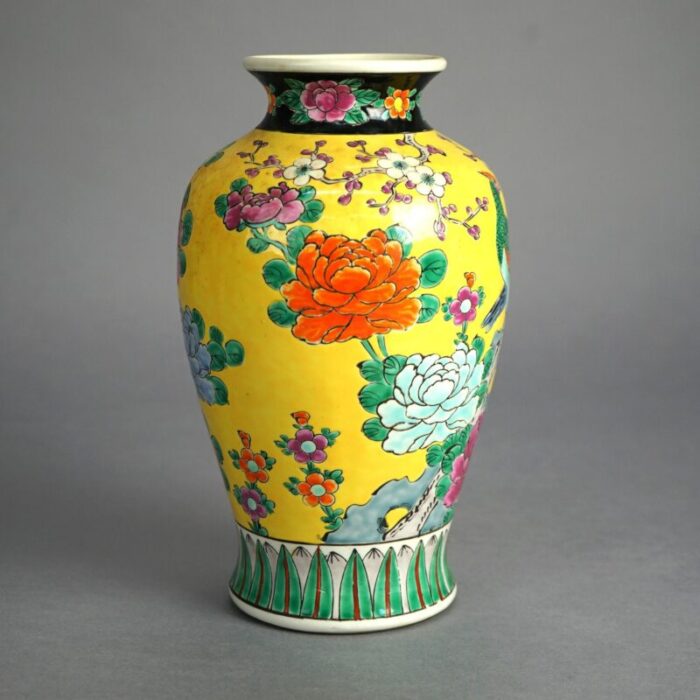 antique japanese porcelain enameled vase garden and scene pheasant circa 1910 3891