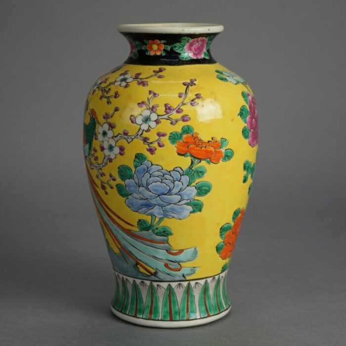 antique japanese porcelain enameled vase garden and scene pheasant circa 1910 5310