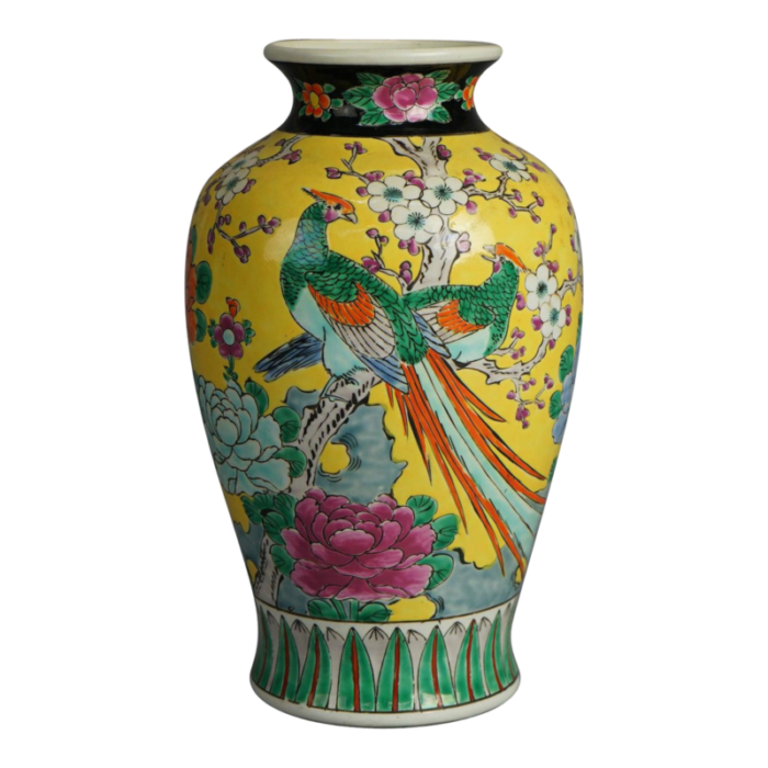 antique japanese porcelain enameled vase garden and scene pheasant circa 1910 7377