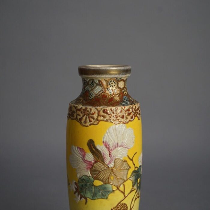 antique japanese satsuma meiji floral and gilt decorated porcelain vase circa 1910 0185