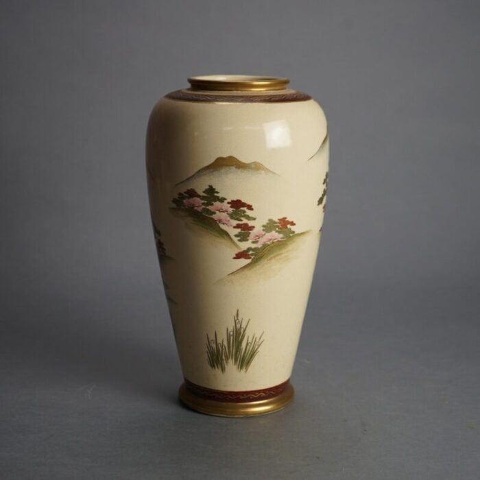 antique japanese satsuma pottery vase with pagoda and landscape circa 1920 1919