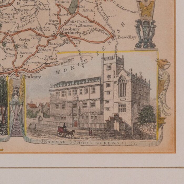 antique lithography map shropshire english framed cartography victorian 12