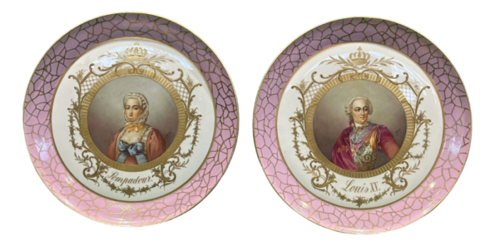 antique louis xv and pompadour portrait cabinet plates set of 2 9556