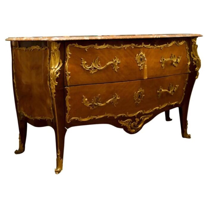 antique louis xv bronze mounted kingwood commode with marble top 2569