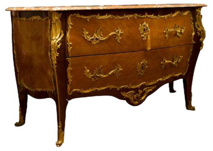 antique louis xv bronze mounted kingwood commode with marble top 6888