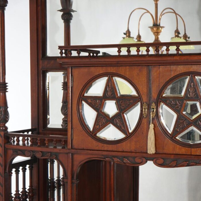 antique mahogany star pentagram etagere with mirrors spindles and eagles c1900 2312