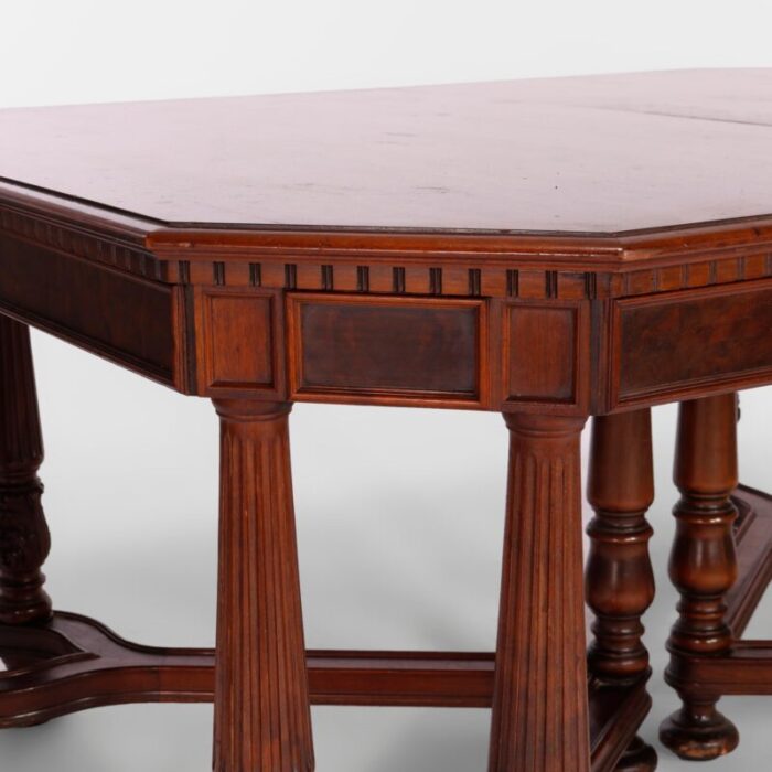 antique neoclassical carved walnut and burl dining table circa 1930 4805