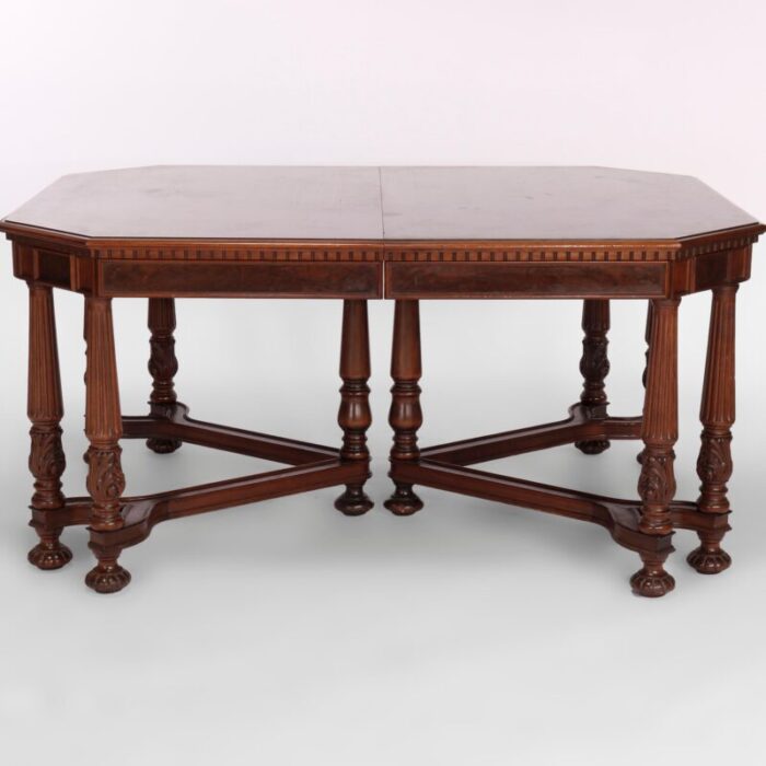 antique neoclassical carved walnut and burl dining table circa 1930 8099