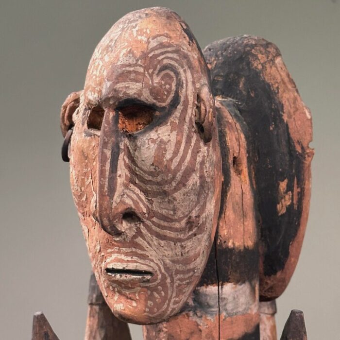 antique new guinea middle sepik river multi face polychrome hand carved wood sculpture 5195