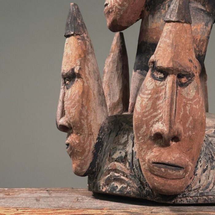 antique new guinea middle sepik river multi face polychrome hand carved wood sculpture 7774