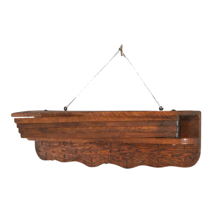 antique oak hanging towel rack with swing out arms circa 1920 2549