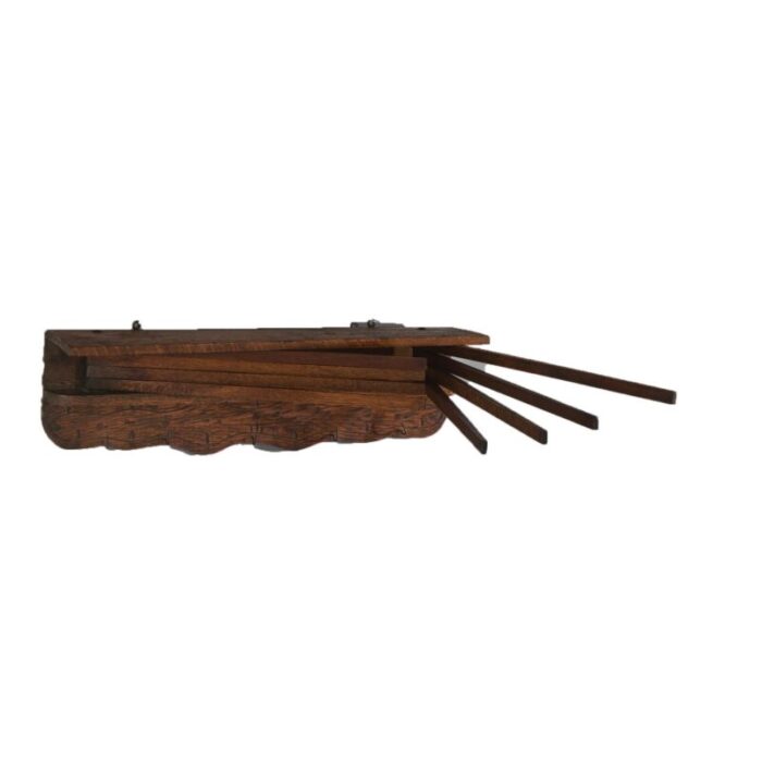 antique oak hanging towel rack with swing out arms circa 1920 9282