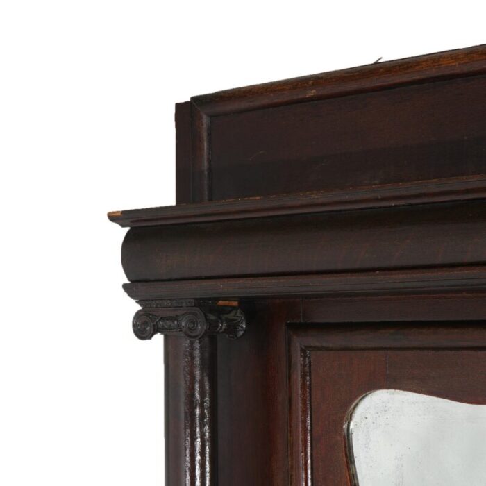 antique oak mirrored fireplace mantle classical carved columns original finish 0022