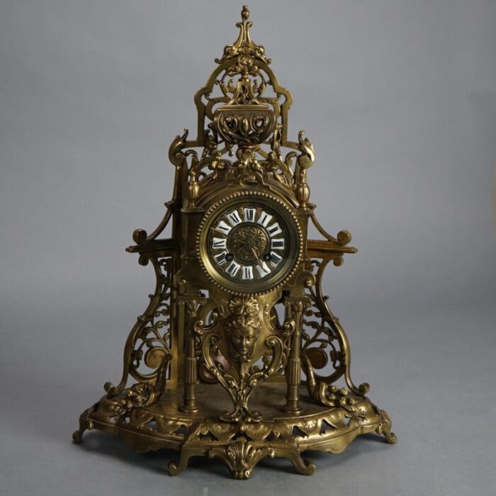 antique renaissance revival cast bronze figural clock with female mask c1870 6993