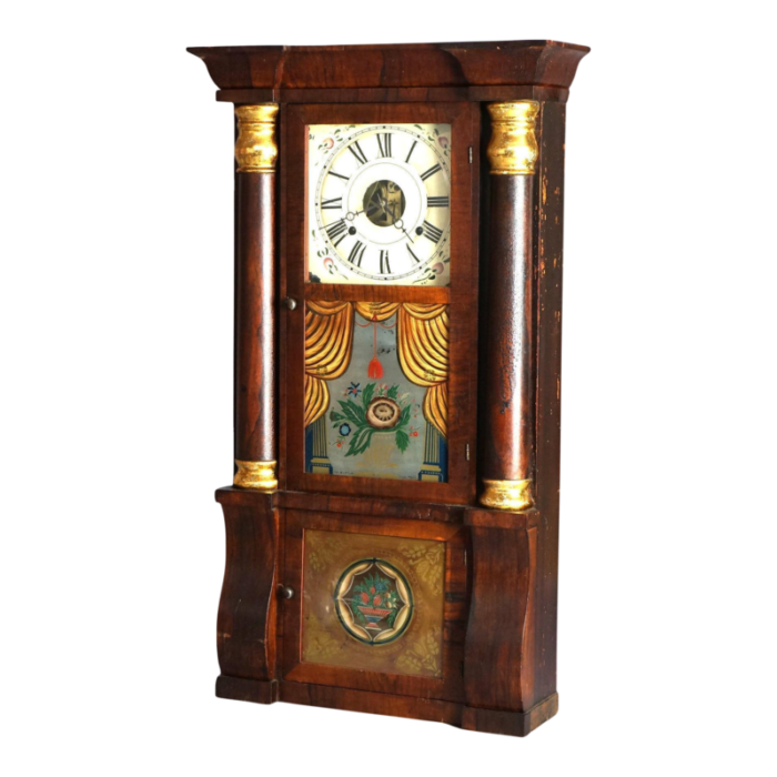 antique seth thomas flame mahogany and rosewood open escapement mantel clock circa 1840 0109