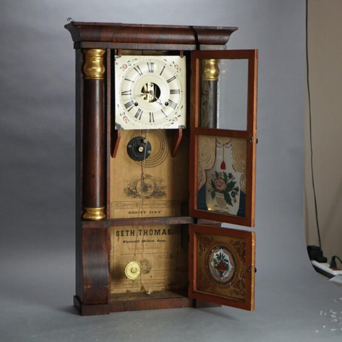 antique seth thomas flame mahogany and rosewood open escapement mantel clock circa 1840 6910